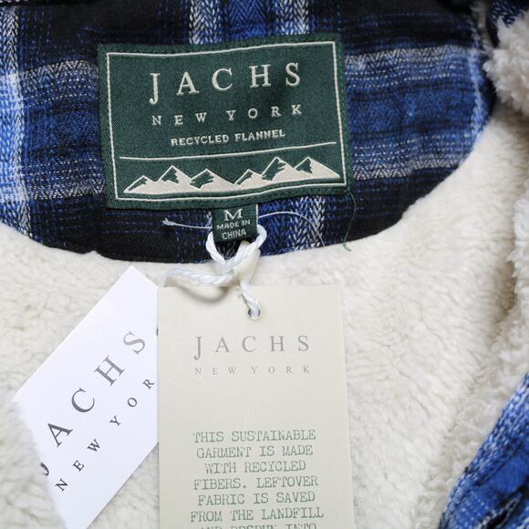 Warm Sherpa Lined Plaid Flannel Shacket Jacket Blue Jachs New York Men's Size M - Picture 7 of 10